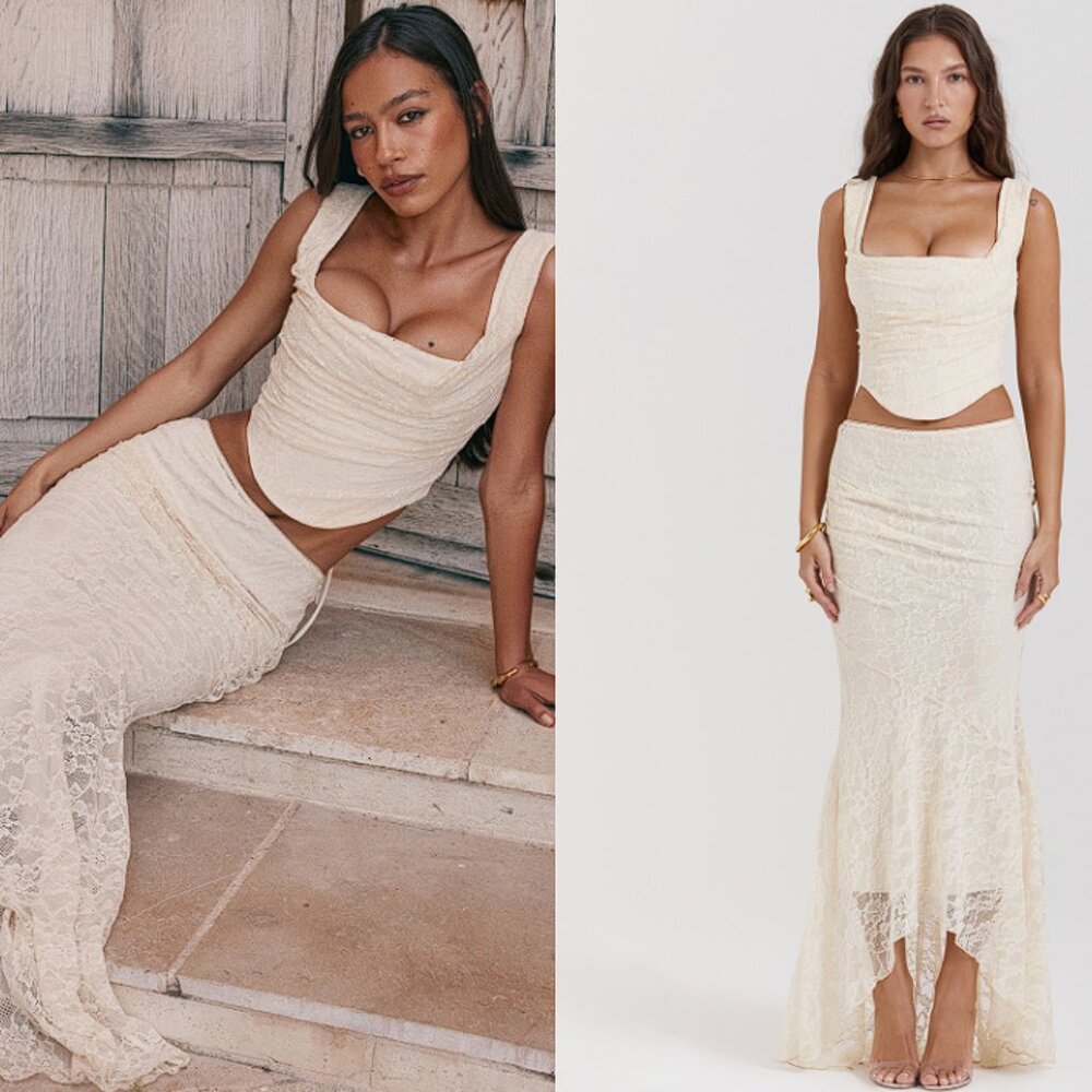 HOUSE OF CB 'Therese' Vintage Cream Lace Maxi Skirt NWT - Picture 3 of 6